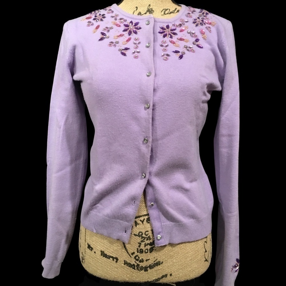 GEORGE Jeweled/Beaded SPRING SUMMER Cardigan, LAVENDER, Women’s Size M